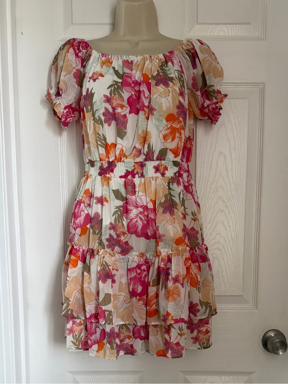 Wayf Cream Floral Off-Shoulder Mini Dress | Cottagecore - Picture 3 of 11